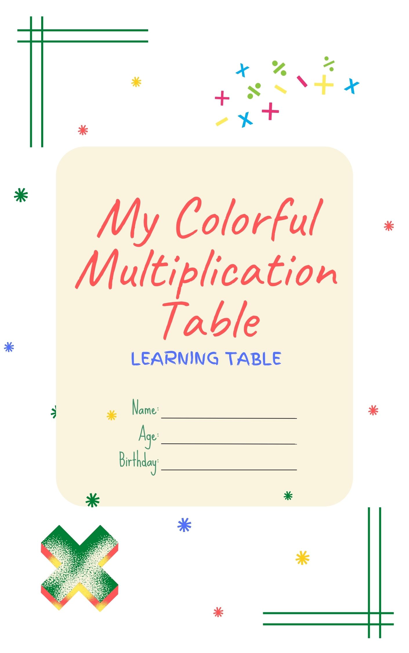 my colorful multiplication table